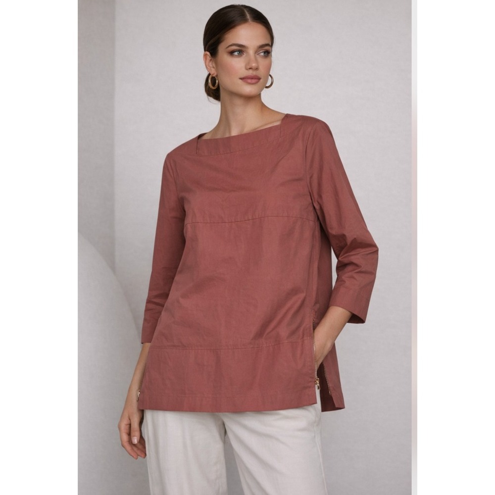MARNI Boatneck Blouse Womens 4 Rust Brown Cotton Side Zips NWT